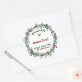 ホリデイベーキングメリークリスマスレッドベリーリース ラウンドシール (封筒)