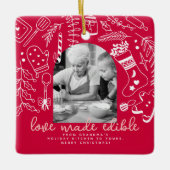 ホリデイベーキングレッドフォトクリスマスレシピ セラミックオーナメント (正面)