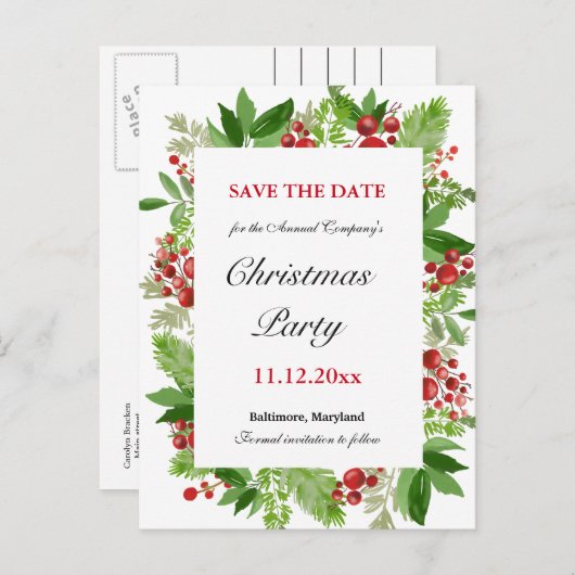 ホリデイホリーベリークリスマスパーティーセーブザデート  案内ポストカード (正面/裏面)