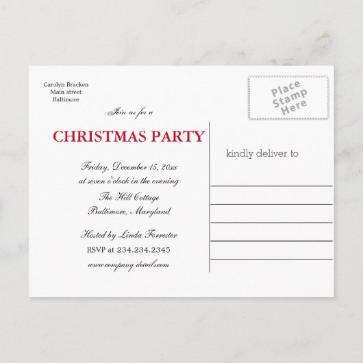 ホリデイホリーベリークリスマスパーティーセーブザデート  案内ポストカード (裏面)