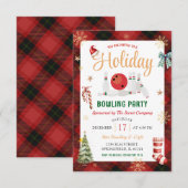 ホリデイボーリングパーティークリスマスプレッドレッドブラック 招待状 (正面/裏面)