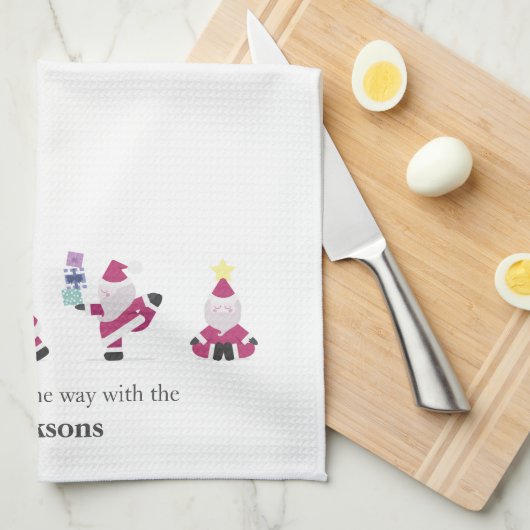 ホリデイヨギヨガサンタファミリー キッチンタオル (四つ折り)