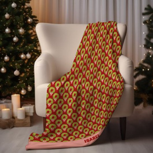 ホリデイリースコケットボウネームクリスマスキッチュ フリースブランケット
