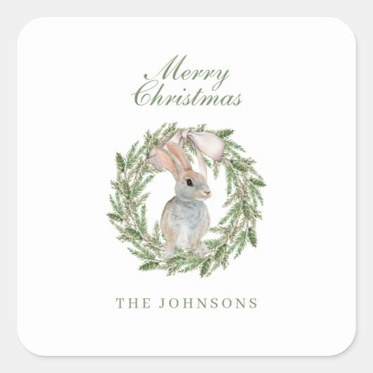 ホリデイリースバウカディブルバニーラビットクリスマス スクエアシール (正面)