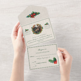 ホリデイリースポインセティアクリスマ結婚スス オールインワン招待状