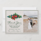 ホリデイリースポインセティアクリスマ結婚スス サンキューカード (正面)