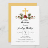ホリデイリース金ゴールドクロスバプテスマ招待状 招待状 (正面/裏面)