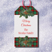 ホリデイレッドグリーンプレイドとホリー編集可能 ギフトタグ