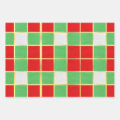 ホリデイレッドグリーン&金ゴールドパタ市松模様にーン ラッピングペーパーシート (正面)