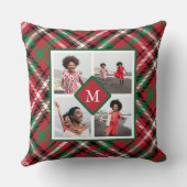ホリデイレッドプレイドフォトコラージュとモノグラム クッション (裏面)