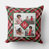 ホリデイレッドプレイドフォトコラージュとモノグラム クッション (正面)