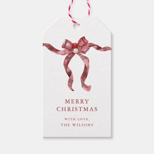 ホリデイレッドプレイドボウリボンクリスマスギフトタグ ギフトタグ (正面)