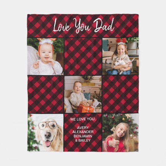 ホリデイレッドプレパーソナライズされたイド5フォトコラージュ フリースブランケット (正面)