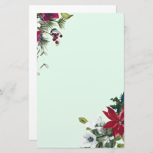 ホリデイレッドポインセチアとエバーグリーン 便箋 (正面/裏面)
