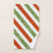ホリデイレッド&ライトグリーングリッターストライプズ バスタオルセット (ハンドタオル)