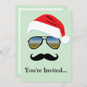 ホリデイレトロサングラス付き/口ひげ 招待状 (正面/裏面)