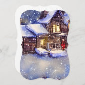 ホリデイヴィンテージキャビン空白のクリスマスカード (正面/裏面)