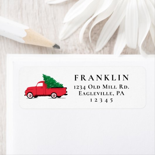 ホリデイヴィンテージトラックパーソナライズされた差出人住所 ラベル (インサイチュ)