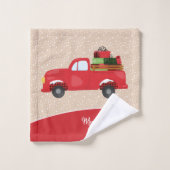 ホリデイヴィンテージトラックメリークリスマスバスルーム バスタオルセット (ウォッシュタオル)