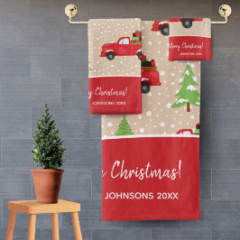 ホリデイヴィンテージトラックメリークリスマスバスルーム バスタオルセット