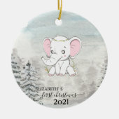 ホリデイ初めてのクリスマスベビーエレファントパインツリー セラミックオーナメント (正面)