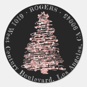 ホリデイ差出人住所ブラックRSVPクリスマスツリー ラウンドシール