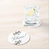 ホリデイ応援ウォーターカラーベリー葉と ラウンドペーパーコースター (インサイチュ)