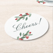 ホリデイ応援ウォーターカラーベリー葉と ラウンドペーパーコースター (アングル)