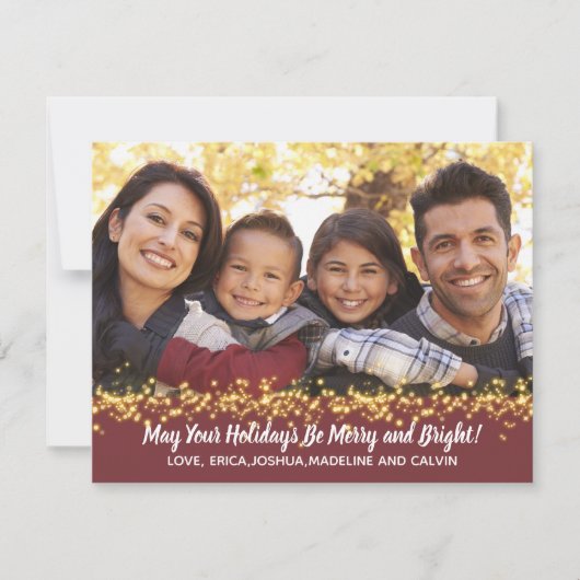 ホリデイ応援ファミリーフォト金ゴールドスパークル シーズンカード (正面)