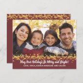 ホリデイ応援ファミリーフォト金ゴールドスパークル シーズンカード (正面/裏面)