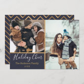 ホリデイ応援フェイク金ゴールドフォトコラージフラットカード シーズンカード (正面/裏面)