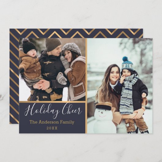 ホリデイ応援フェイク金ゴールドフォトコラージフラットカード シーズンカード (正面/裏面)