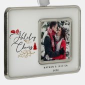ホリデイ応援レッドホリーフォトフレームオーナメント シルバープレートフレームオーナメント (右)