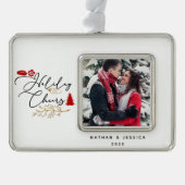 ホリデイ応援レッドホリーフォトフレームオーナメント シルバープレートフレームオーナメント (正面)