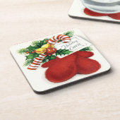 ホリデイ応援レッドミッテンスセットオブコルクコースター コースター (左側)