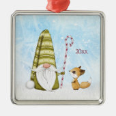ホリデイ格言wキャンディーケーンとキツネカスタム年 メタルオーナメント (正面)