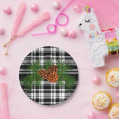 ホリデイ白黒プライドとパインコーン詳細 ペーパープレート (パーティー)