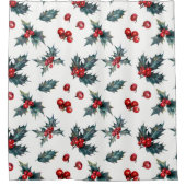 ホリデイ素朴クリスマスウィンターホリーベリー シャワーカーテン (正面)