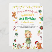 ホリデイ誕生日ガールウィンター小妖精や小人クリスマス 招待状 (正面/裏面)