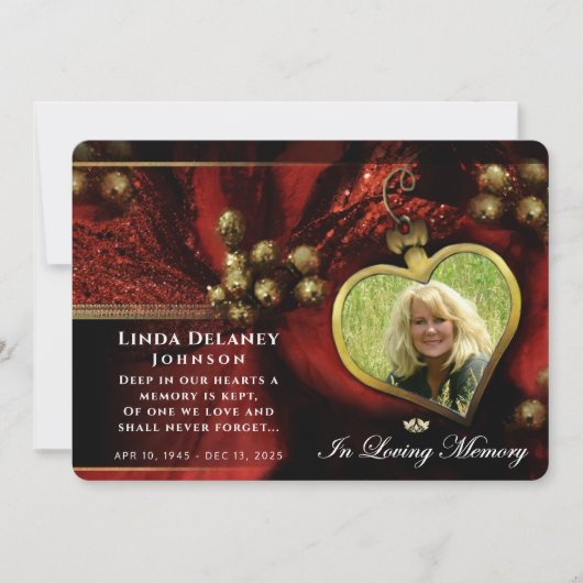 ホリデイ赤いハートフォト悔やみや弔慰サンキューカード 招待状 (正面)