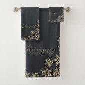 ホリデイ金ゴールドクリスマスボールススノーフレークDark バスタオルセット (インサイチュ)