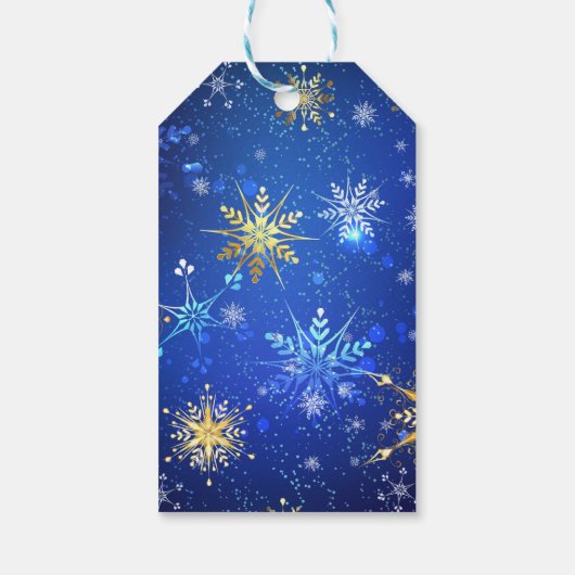 ホリデイ金ゴールドブルースノーフレーククリスマスクリスマス ギフトタグ (裏面)