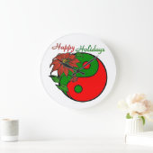 ホリデイ陰陽ポインセティアグリーンレッド ラージ壁時計 (ホーム)