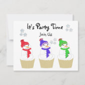 ホリデイ雪だるまカップケーキ招待状 招待状 (正面)