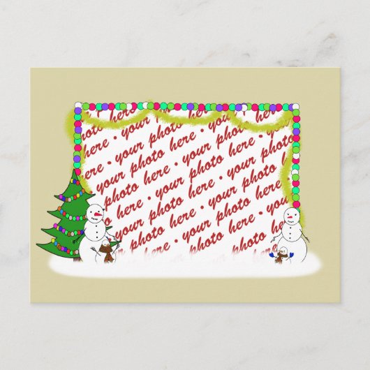 ホリデイ雪だるまファミリーフォトフレーム シーズンポストカード (正面)