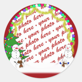 ホリデイ雪だるまファミリーフォトフレーム ラウンドシール