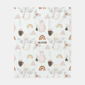 ホリデイ雪だるま、ホットココア&レインボーズコージー フリースブランケット (正面)