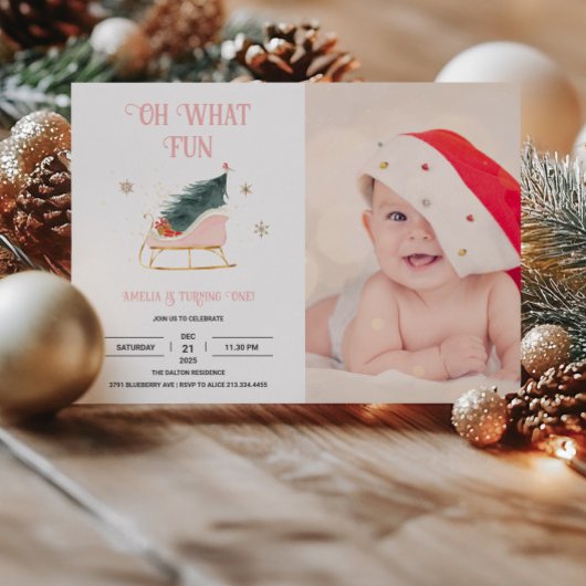 ホリデイ1stバースデーガールフォト招待状 招待状