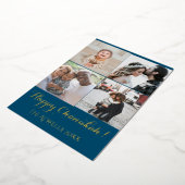 ホリデイ4フォトハッピーハヌカー（ユダヤ教の祭り）ファミリーブルーフォイル 箔シーズンカード (回転した状態)