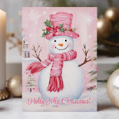 ホリデイ・ジョリー・クリスマス かわいいピンクの雪だるま シーズンカード